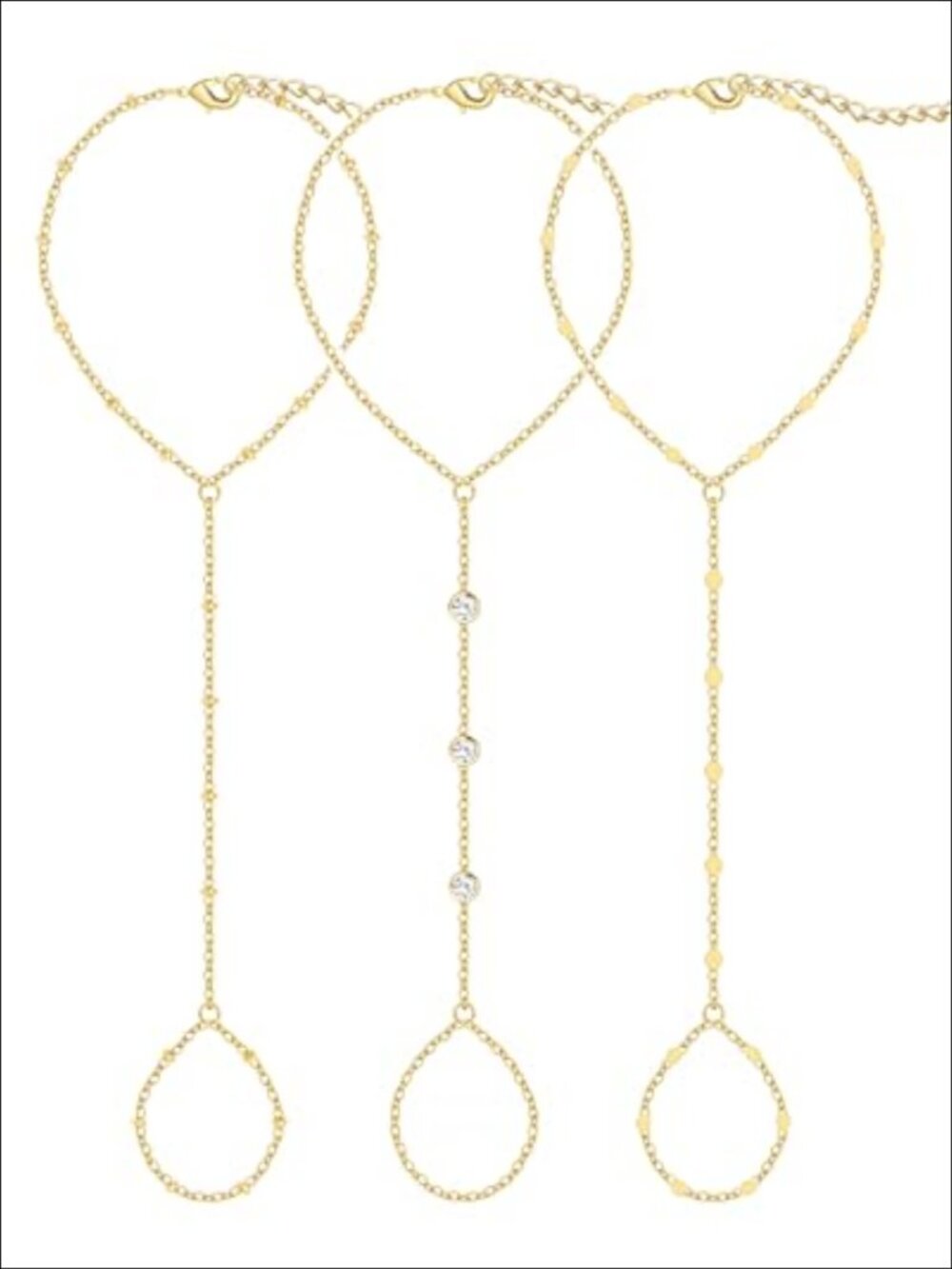 3PCS 14K Gold-Plated Hand Chain Bracelet Set Stackable Ring Bracelet